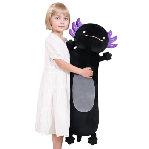 Dalmao 36" Giant Black Axolotl Stuffed Animal, Cute Soft Long Axolotl Plush Body Squishy Pillow Big Plushies Toy, Gift for Kids, Boys, Birthdays, Halloween, Christmas - Image 1