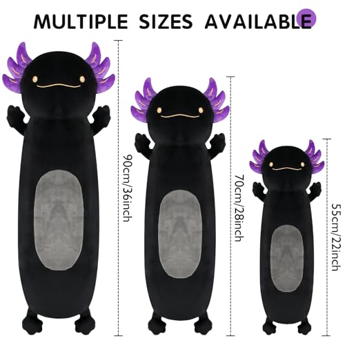 Dalmao 36" Giant Black Axolotl Stuffed Animal, Cute Soft Long Axolotl Plush Body Squishy Pillow Big Plushies Toy, Gift for Kids, Boys, Birthdays, Halloween, Christmas - Image 3