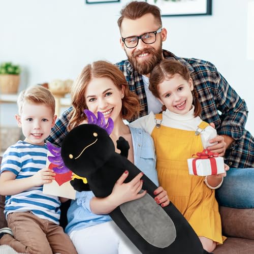 Dalmao 36" Giant Black Axolotl Stuffed Animal, Cute Soft Long Axolotl Plush Body Squishy Pillow Big Plushies Toy, Gift for Kids, Boys, Birthdays, Halloween, Christmas - Image 4