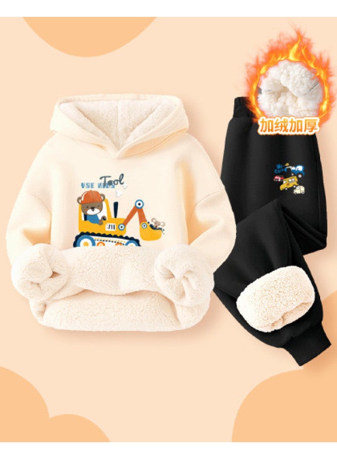 YISHUANGER Baby Jacket Fleece Sweatshirt Top Boys Baby Set Hooded Chinese New Year Outfit Excavator New Year Warm Autumn Winter - Image 1