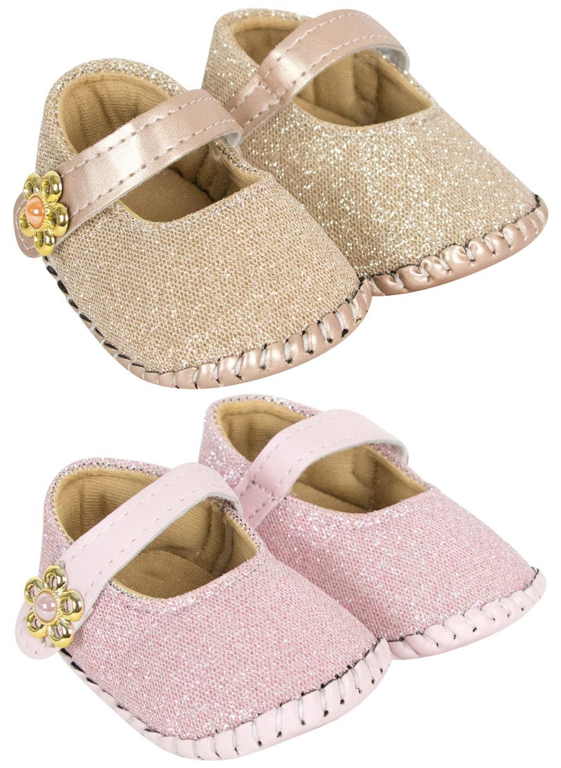 Neska Moda Set of 2 Pair 0 To 6 Months Baby Girls Synthetic Leather Baby Sandal Booties (Pink, Gold) -BT914andBT915 - Image 1