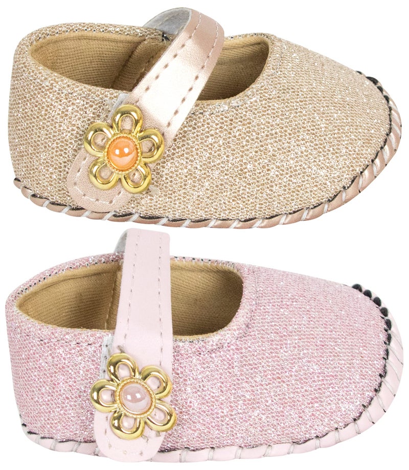 Neska Moda Set of 2 Pair 0 To 6 Months Baby Girls Synthetic Leather Baby Sandal Booties (Pink, Gold) -BT914andBT915 - Image 2