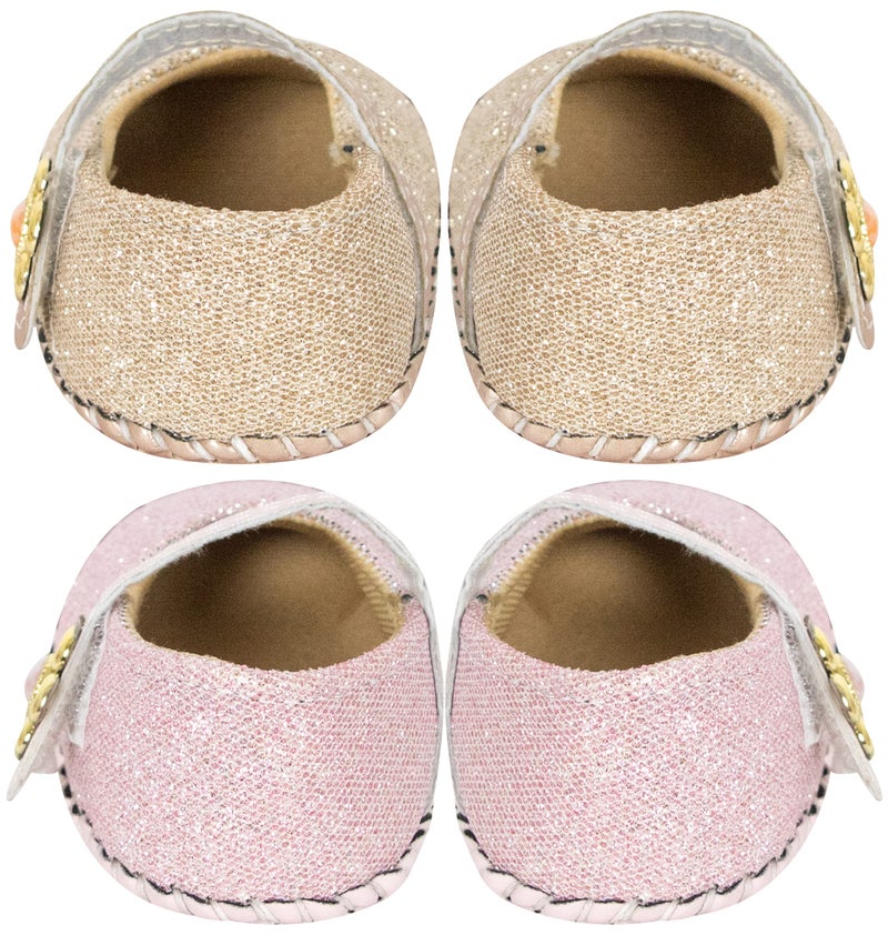 Neska Moda Set of 2 Pair 0 To 6 Months Baby Girls Synthetic Leather Baby Sandal Booties (Pink, Gold) -BT914andBT915 - Image 3