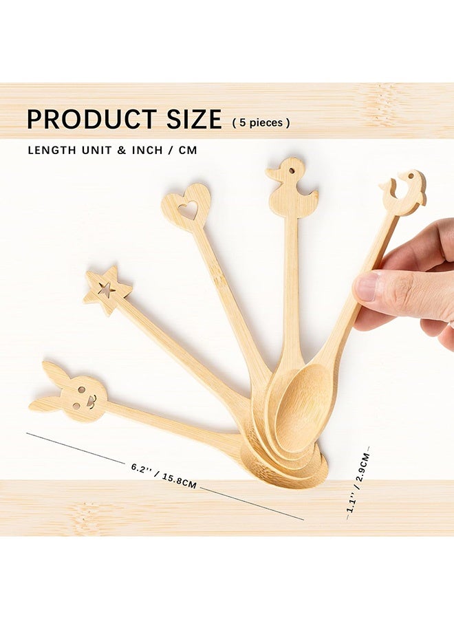 Quantum 5 Pcs Small Wooden Spoons - Mini Wood Spoon with Cute Cartoon Handles - Smooth Bamboo Spoons for Honey, Tea & Spices, Wood Spoon for Eating & Stirring – Reliable Wooden Teaspoon Set - Image 2