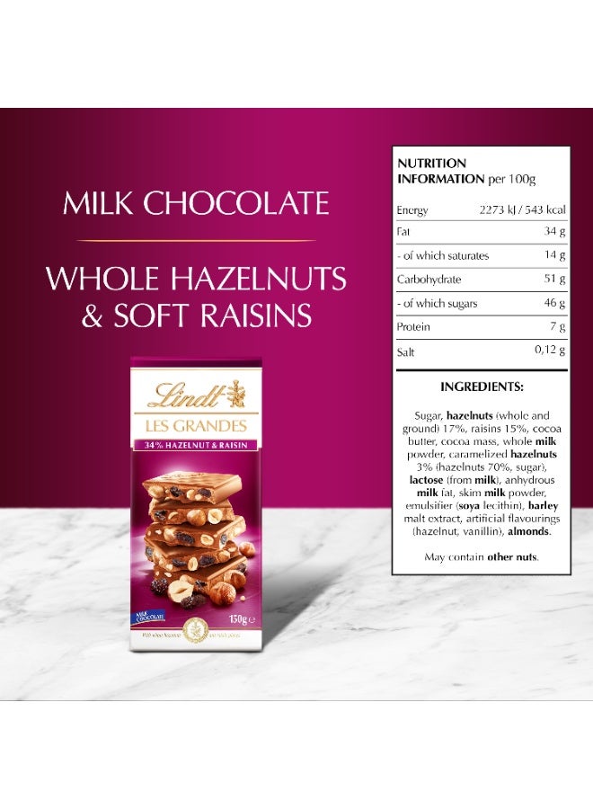 Lindt Les Grandes Hazelnut & Raisen 150g - Image 1