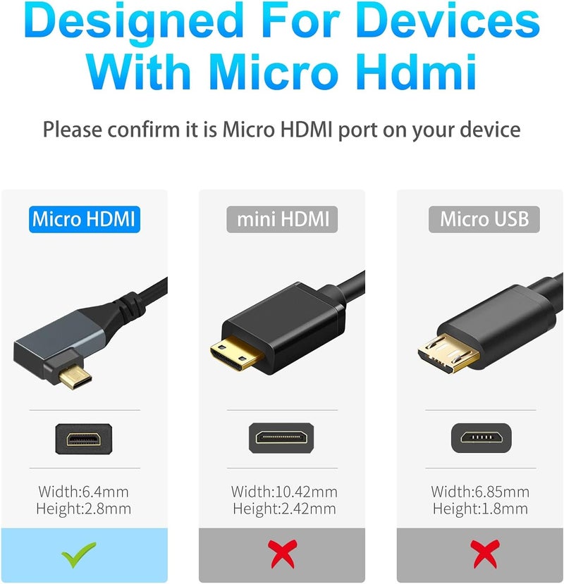 توزوه كابل بزاوية قائمة من نوع Micro HDMI إلى HDMI، بطول قابل للتمديد من 30 سم إلى 150 سم، يدعم تقنيات 3D/4K و1080p. - Image 5