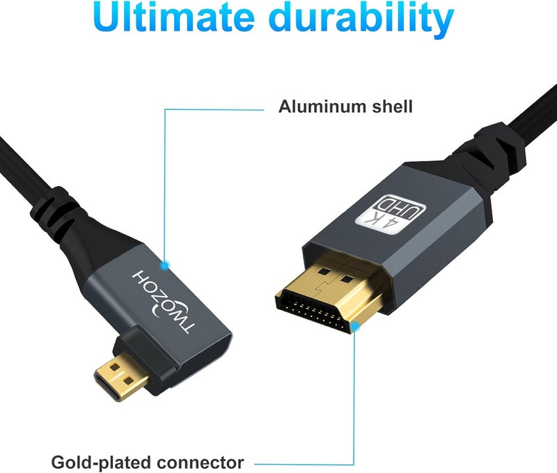 توزوه كابل بزاوية قائمة من نوع Micro HDMI إلى HDMI، بطول قابل للتمديد من 30 سم إلى 150 سم، يدعم تقنيات 3D/4K و1080p. - Image 2