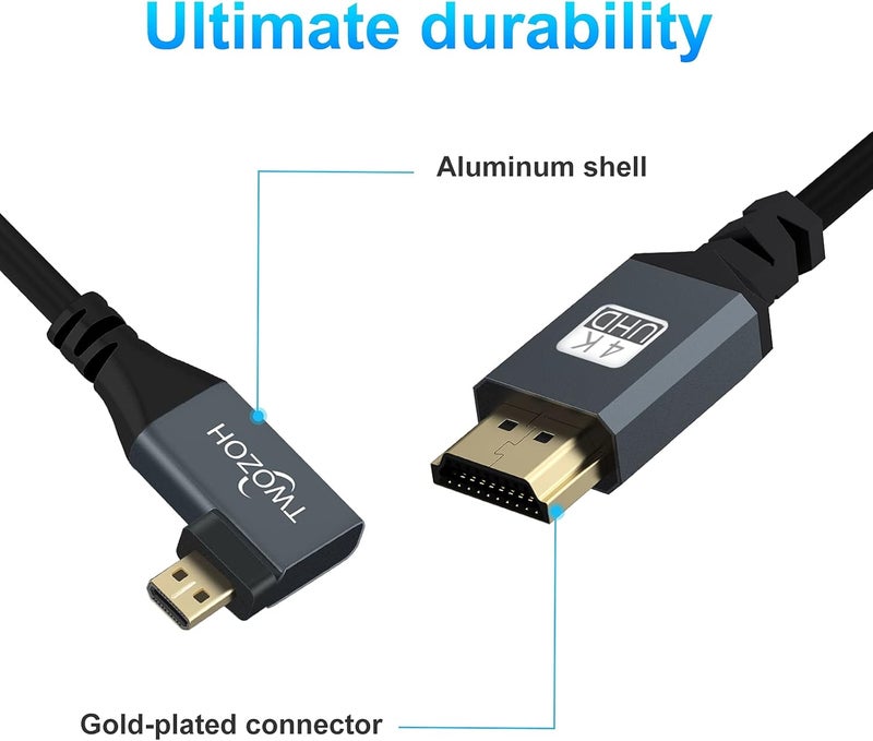 توزوه كابل بزاوية قائمة من نوع Micro HDMI إلى HDMI، بطول قابل للتمديد من 30 سم إلى 150 سم، يدعم تقنيات 3D/4K و1080p. - Image 4