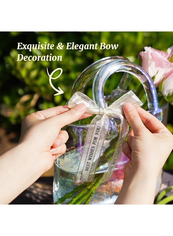 NiHome Iridescent Glass Handbag Vase, Versatile Use as Flower Holder or Fishbowl, Decorative Piece for Home Décor, Weddings, Birthdays, Durable Thickened Handle & Elegant Silk Ribbon Bow - Image 3