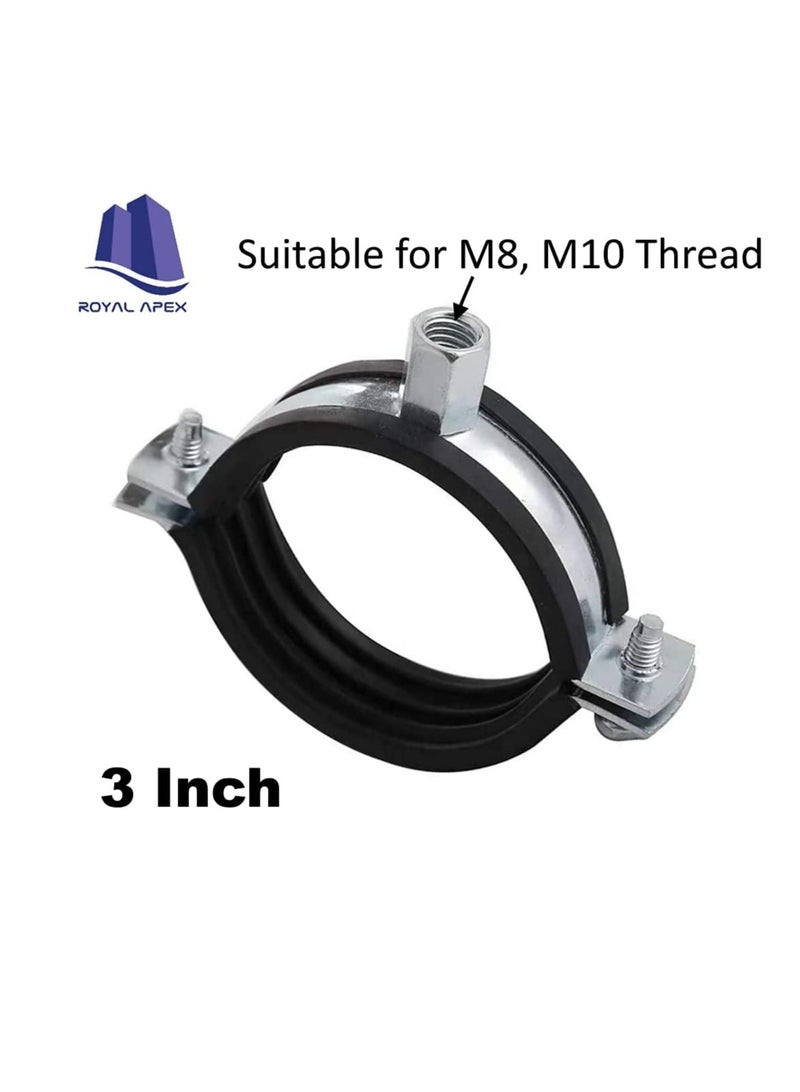 Heavy Duty Adjustable Two-screw Pipe Galvanized Iron (GI) Clamp with Rubber Lined or Unlined for Wall Ceiling Mount Pipe Supports, Split Ring Hanger (3 Inch, Pack of 5)  - Image 1