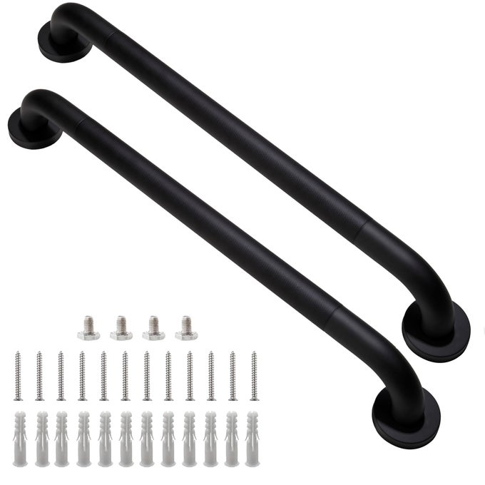SHOWER GRAB BAR 2 PACK 24 INCH BLACK BATHROOM GRAB BAR 125 DIAMETER 304 STAINLESS STEEL ANTISLIP GRAB BARS FOR BATHTUBS AND SHOWERS HANDICAP SHOWER GRAB BAR FOR SENIORS ELDERLY