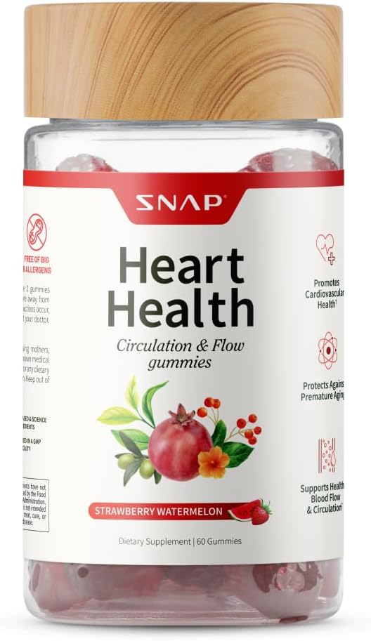 Snap Supplements Heart Health Gummies Blood Circulation Supplements CoQ10 Heart Health Supplements Blood Flow Supplement Sugar Free 60 Gummies - Image 1