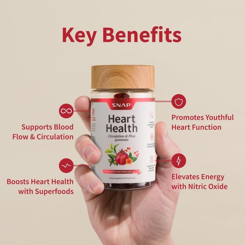 Snap Supplements Heart Health Gummies Blood Circulation Supplements CoQ10 Heart Health Supplements Blood Flow Supplement Sugar Free 60 Gummies - Image 3