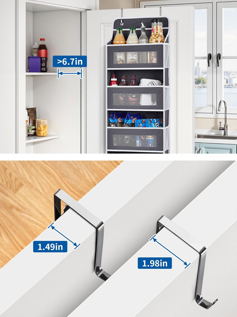 JARLINK 2 Pack Over The Door Organizer, 5 Shelf Door Hanging Organizer with 5 Large Pockets, 44 lbs Weight Capacity Hanging Storage for Bathroom, Bedroom, Nursery, RV, Pantry (Dark Grey) - Image 3