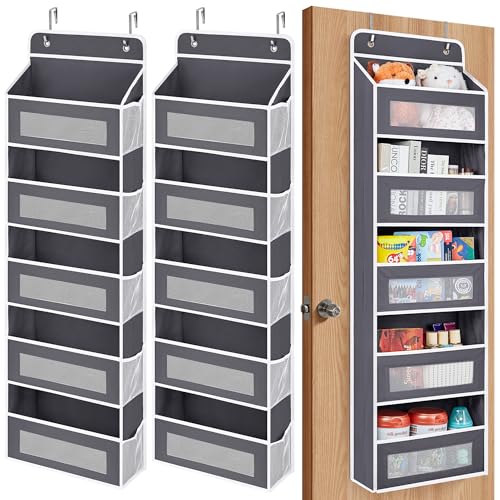 JARLINK 2 Pack Over The Door Organizer, 5 Shelf Door Hanging Organizer with 5 Large Pockets, 44 lbs Weight Capacity Hanging Storage for Bathroom, Bedroom, Nursery, RV, Pantry (Dark Grey) - Image 1