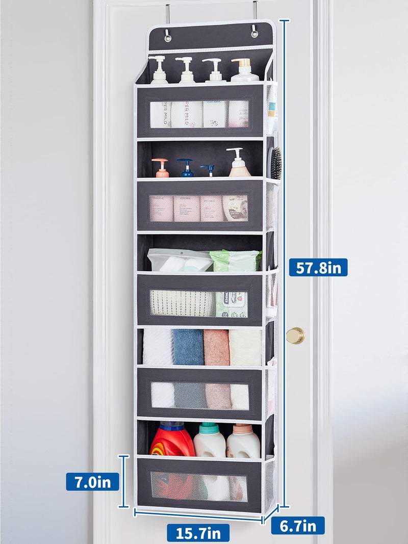 JARLINK 2 Pack Over The Door Organizer, 5 Shelf Door Hanging Organizer with 5 Large Pockets, 44 lbs Weight Capacity Hanging Storage for Bathroom, Bedroom, Nursery, RV, Pantry (Dark Grey) - Image 2