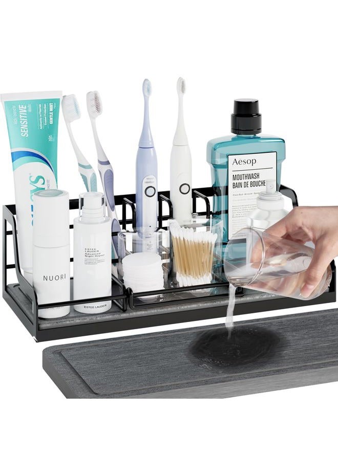 NANAGIFTREE Toothbrush Holders, Bathroom Organizers and Storage with Water Absorbing Diatomite, 6 Slots Bathroom Accessories with Adjustable Toothbrush Hanger for Adult Kids-Black - Image 1