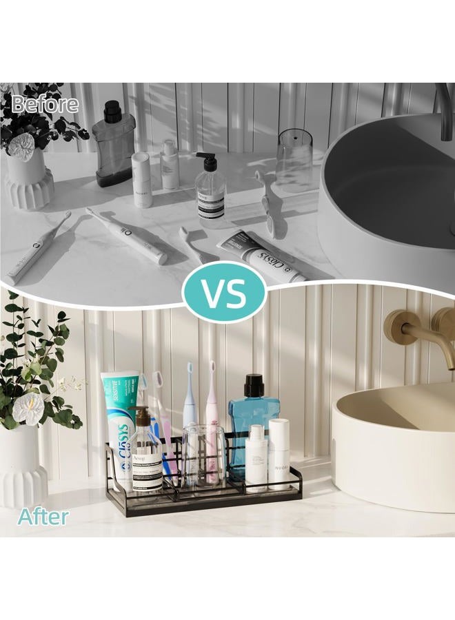 NANAGIFTREE Toothbrush Holders, Bathroom Organizers and Storage with Water Absorbing Diatomite, 6 Slots Bathroom Accessories with Adjustable Toothbrush Hanger for Adult Kids-Black - Image 5