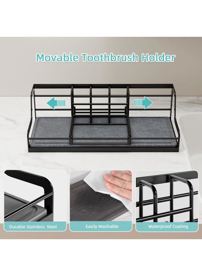 NANAGIFTREE Toothbrush Holders, Bathroom Organizers and Storage with Water Absorbing Diatomite, 6 Slots Bathroom Accessories with Adjustable Toothbrush Hanger for Adult Kids-Black - Image 4