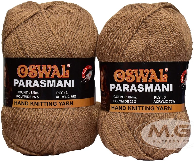 MG ENTERPRISE Oswal Parasmani Knitting Yarn Wool Brown Ball 300 gm Best Used with Knitting Needles Crochet Needles Wool Yarn for Knitting by Oswal Multi PM BrownWL 300 gm
