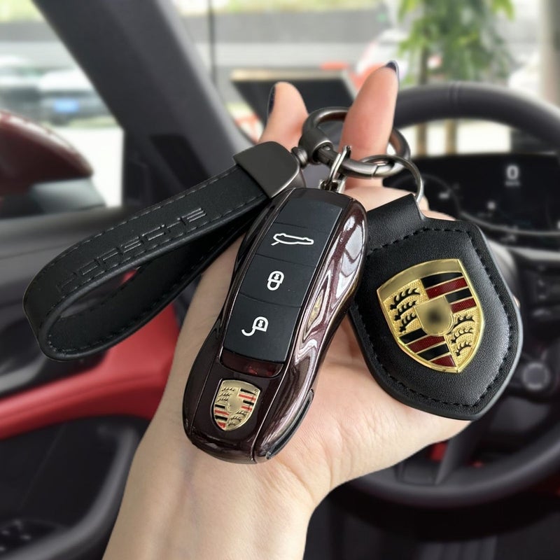 بورشه حافظة مفتاح بورش مع حبل جلدي - متوافقة مع كايين ماكان 718 باناميرا 911 تايكان - أزرق القمر - Image 2