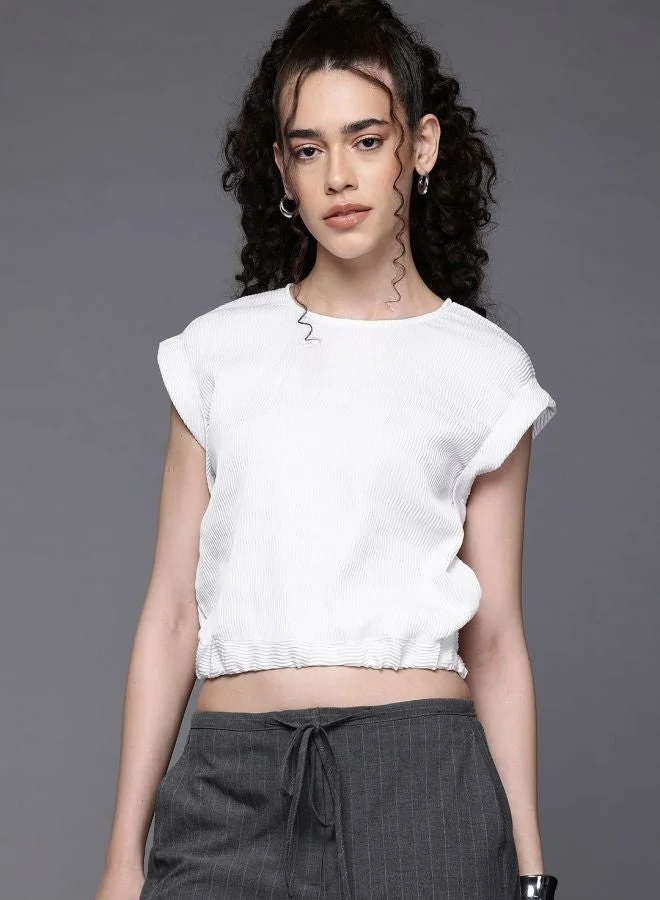 Women Regular Fit Solid Crew Neck Sleeveless Knotted Top