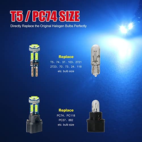DODOFUN High Bright Ice Blue T5 37 74 PC74 PC37 LED Bulb with Twist Lock Socket for Dashboard Instrument Panel Gauge Cluster Light and Map Vanity Mirror Glove Box Indicator Light - Image 5