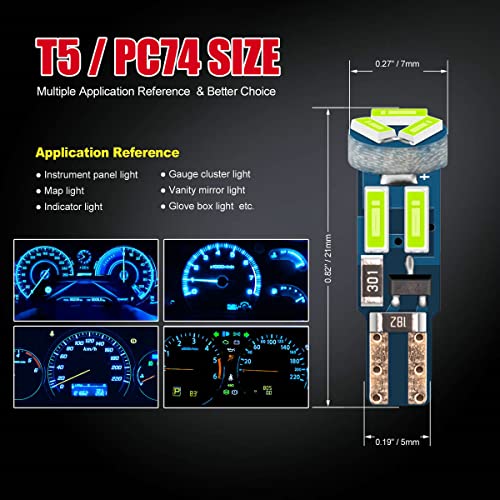 DODOFUN High Bright Ice Blue T5 37 74 PC74 PC37 LED Bulb with Twist Lock Socket for Dashboard Instrument Panel Gauge Cluster Light and Map Vanity Mirror Glove Box Indicator Light - Image 3