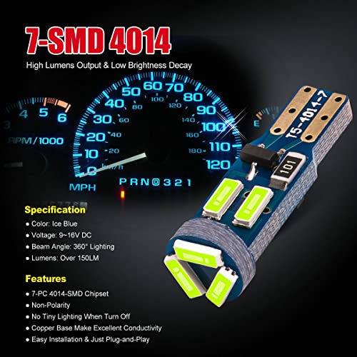 DODOFUN High Bright Ice Blue T5 37 74 PC74 PC37 LED Bulb with Twist Lock Socket for Dashboard Instrument Panel Gauge Cluster Light and Map Vanity Mirror Glove Box Indicator Light - Image 2