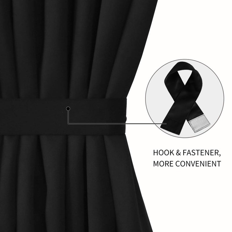 DWCN French Door Curtains – Rod Pocket Thermal Blackout Curtain for Doors with Glass Window, Kitchen and Patio Doors for Privacy, 54 X 72 Inches Long, 1 Curtain Panel with Tieback, Black - Image 2