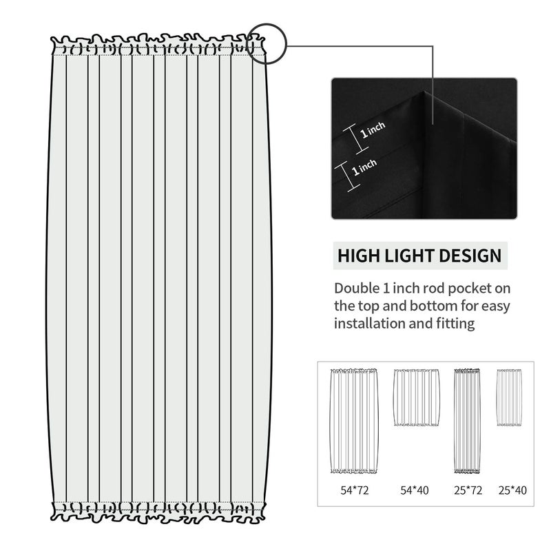 DWCN French Door Curtains – Rod Pocket Thermal Blackout Curtain for Doors with Glass Window, Kitchen and Patio Doors for Privacy, 54 X 72 Inches Long, 1 Curtain Panel with Tieback, Black - Image 3