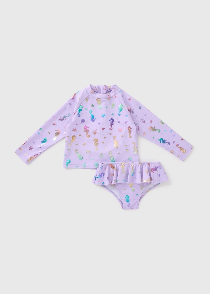 Matalan Girls Purple 2 Piece Seahorse Swimming Costume