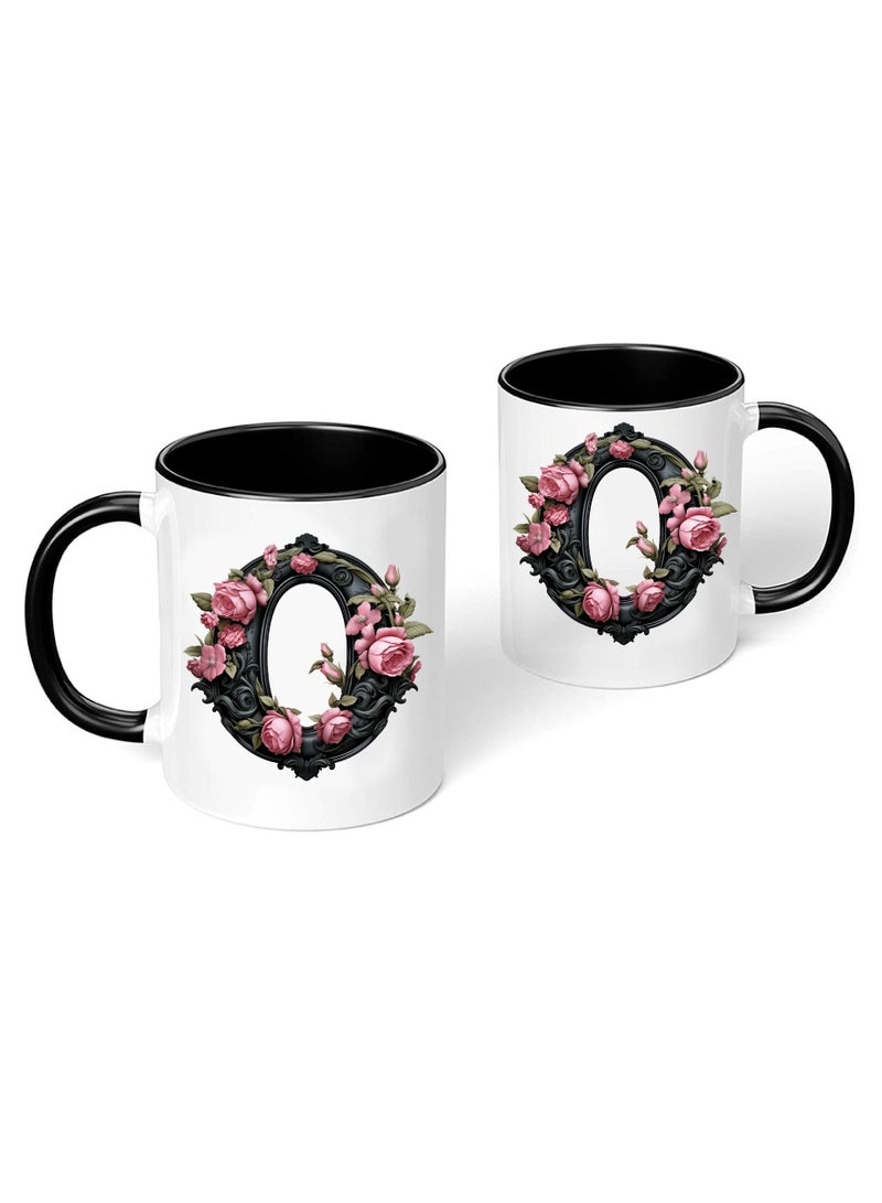 برينت شوب فور مي كوب قهوة سيراميك مبدئي بحروف كبيرة - كوب قهوة أو شاي سيراميك بتصميم منمق مطبوع بلونين - كوب قهوة أو شاي سيراميك 11 أونصة - كوب أسود لامع - هدية شخصية لأفراد العائلة والأصدقاء - Image 2