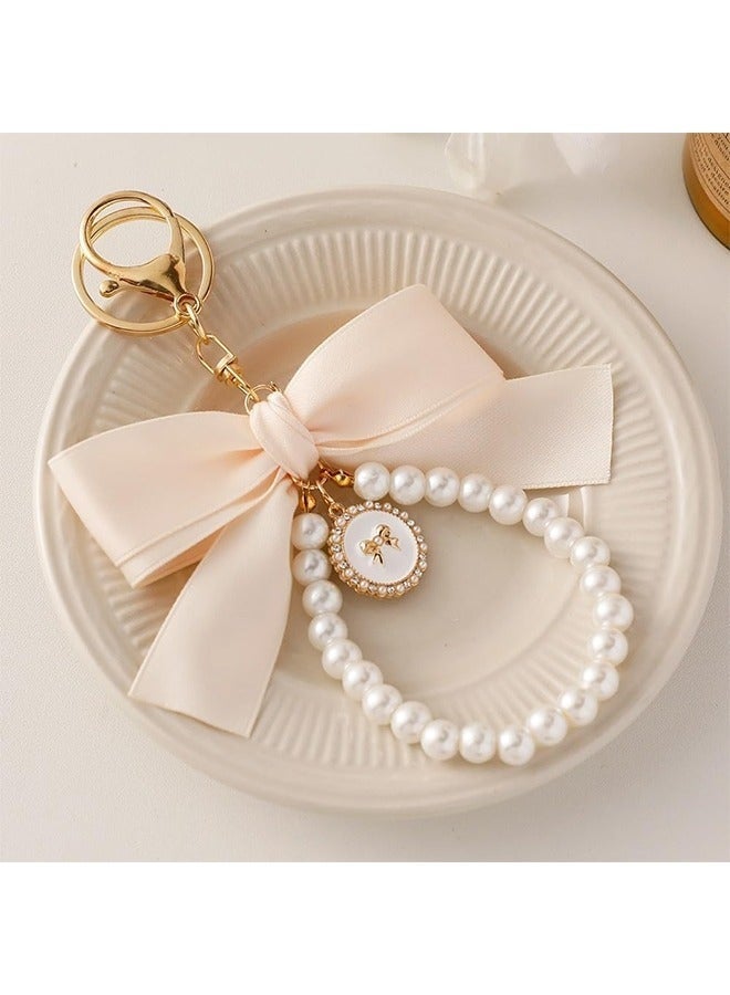 سلسلة مفاتيح على شكل فيونكة من قطعتين، سلسلة مفاتيح لطيفة على شكل معصم من اللؤلؤ لمفاتيح السيارة، إكسسوارات سلسلة مفاتيح على شكل فيونكة، للنساء والفتيات، حقائب اليد، حقائب الظهر، المحفظة، أساور سلسلة المفاتيح اللطيفة - Image 5