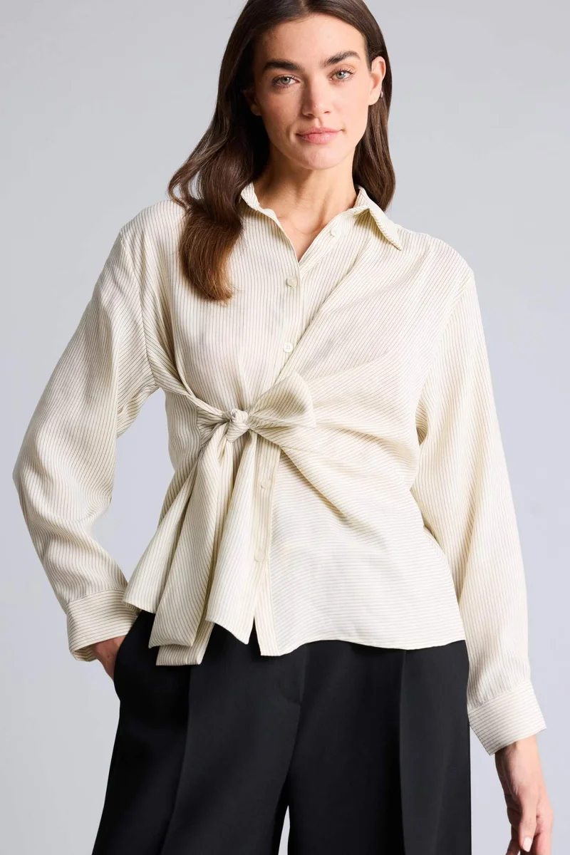 ديفاكتو Oversize Fit Shirt Collar Sensual Striped Long Sleeve Shirt