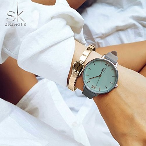 SHENGKE Creative Simplicity Women Watch Genuine Leather Elegant Women Watches Ladies Business Wristwatch(Grey) - Image 3