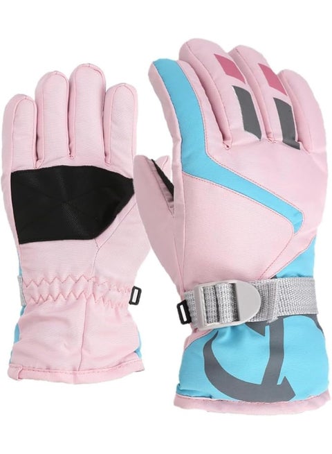 Children Ski Gloves, Thermal Snowboarding Gloves, Kids Winter Ski Gloves, Waterproof Warm Full Finger Snow Gloves, Keep Children's Hands Dry, Ergonomic Design, for Kids Boys and Girls