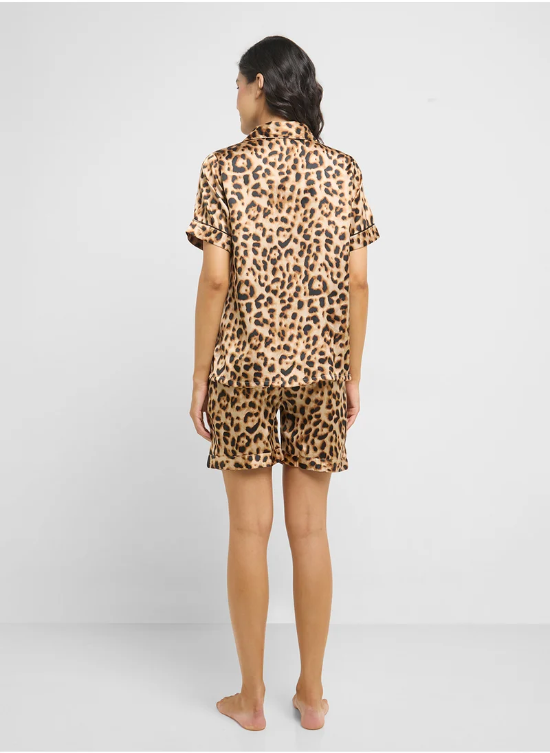 Ginger Satin Stripe Shirt & Short Pj Set