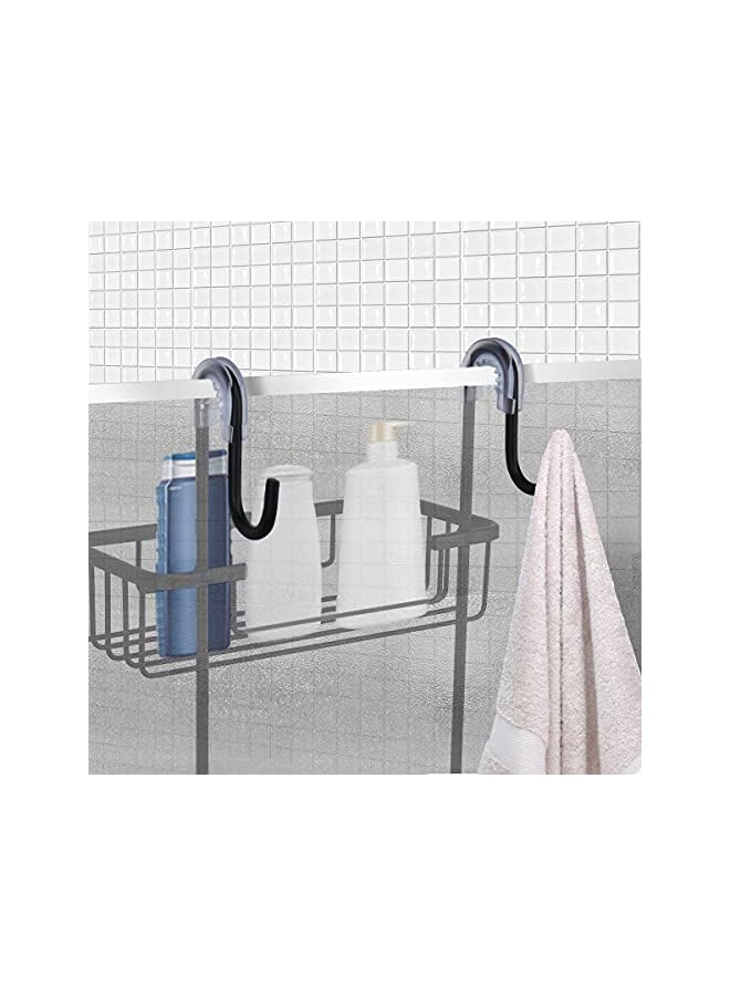 علبة دش فوق الباب، مصنوعة من الألومنيوم المقاوم للصدأ، مع خطافات للمناشف (أسود) - Image 2