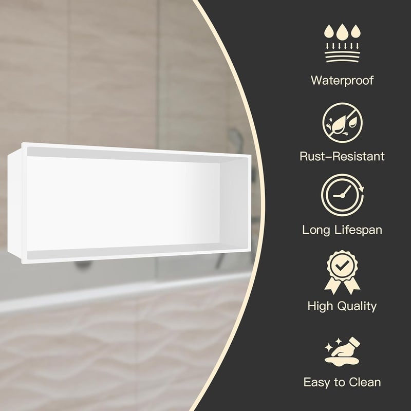 BATHFINESSE 24x12 White Shower Niche, 1 Shelf, Modern Style, Shower Wall Surround, Tile Ready, Wall Mounted - Image 5