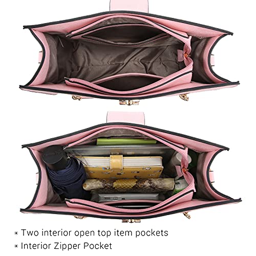 Dasein Women Fashion Tote Handbag Purse With Chain Shoulder Top Handle Hobo Bag & Matching Clutch (Pink) - Image 4