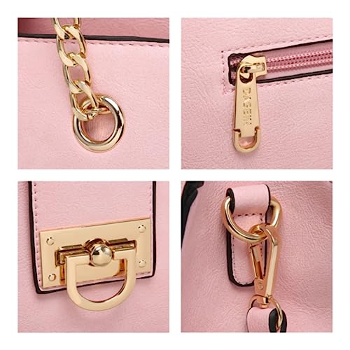 Dasein Women Fashion Tote Handbag Purse With Chain Shoulder Top Handle Hobo Bag & Matching Clutch (Pink) - Image 3