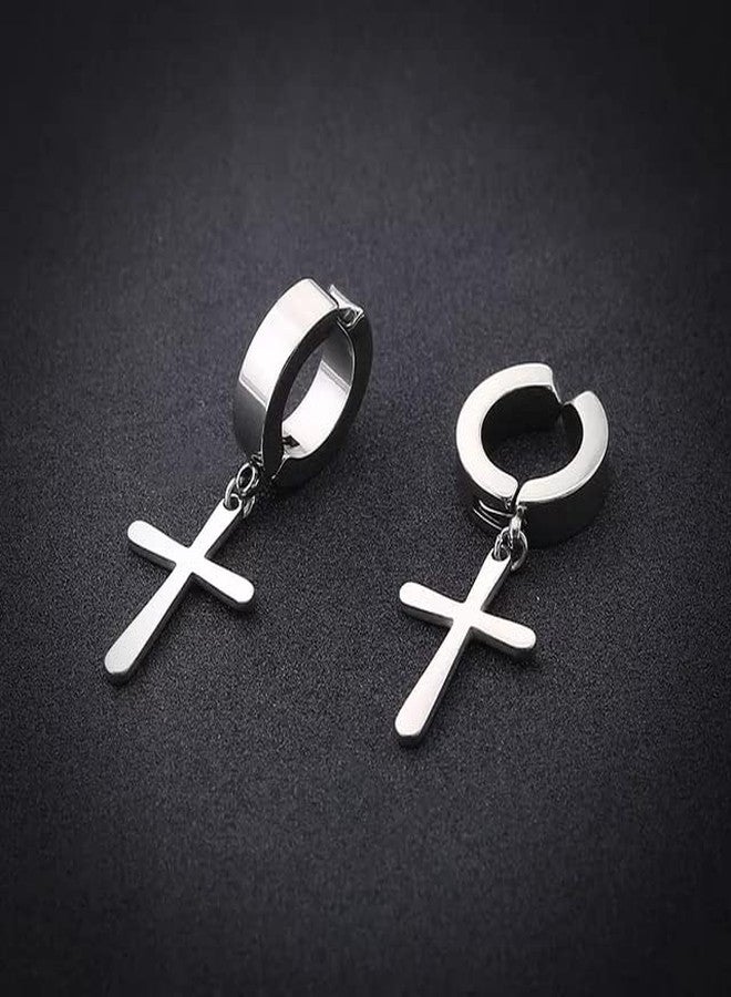KRYSTALZ Mens Combo Stainless Steel Religious Cross Clip on Stud Earrings For Mens And Boys (Pack Of 2 Pieces) - Image 4