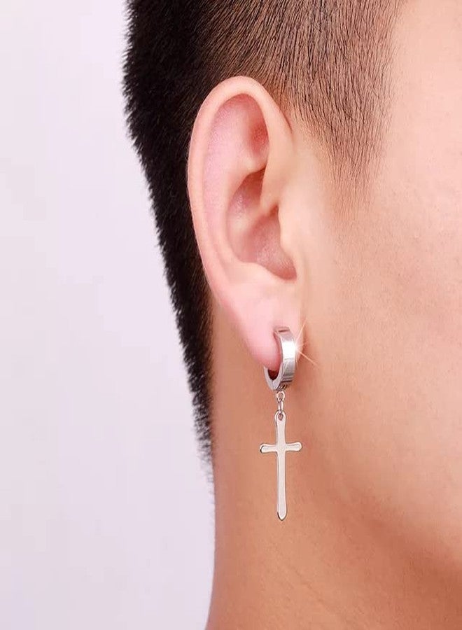 KRYSTALZ Mens Combo Stainless Steel Religious Cross Clip on Stud Earrings For Mens And Boys (Pack Of 2 Pieces) - Image 3