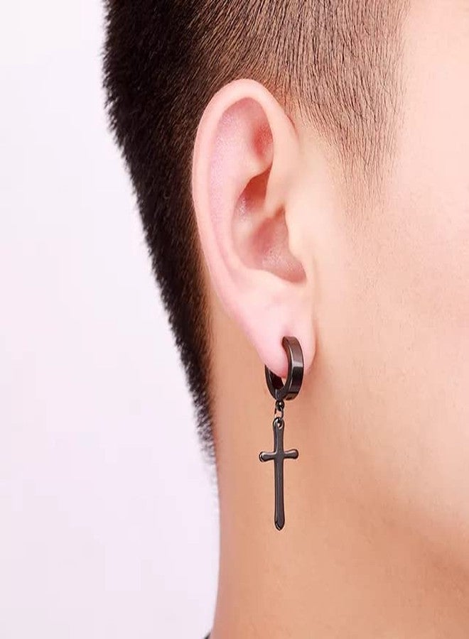 KRYSTALZ Mens Combo Stainless Steel Religious Cross Clip on Stud Earrings For Mens And Boys (Pack Of 2 Pieces) - Image 2