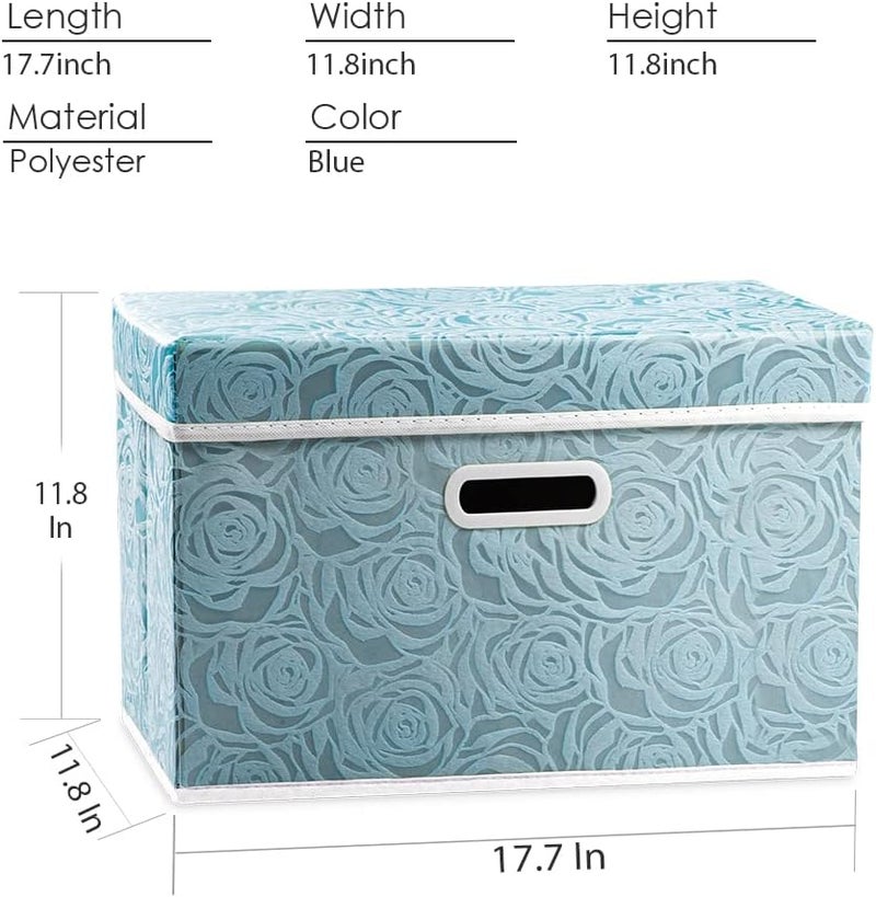 PRANDOM Large Collapsible Storage Boxes with Lids [5-Pack] Fabric Decorative Storage Bins Cubes Organizer Containers Baskets with Cover Handles for Bedroom Closet Nursery Blue 17.5x11.8x11.8 Inch - Image 4