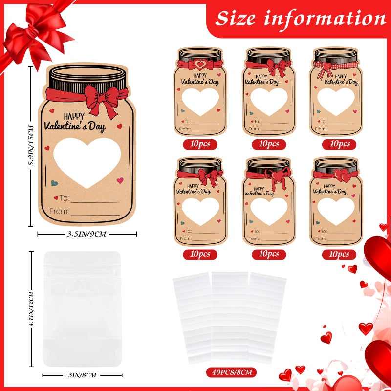 Labrostar Valentines Day Gifts for Kids 60Pack Mason Jar Happy Valentines Cards Valentine Exchange Cards for Boys Girls School Class Classroom Party Favors (Candy Not Included) - Image 3