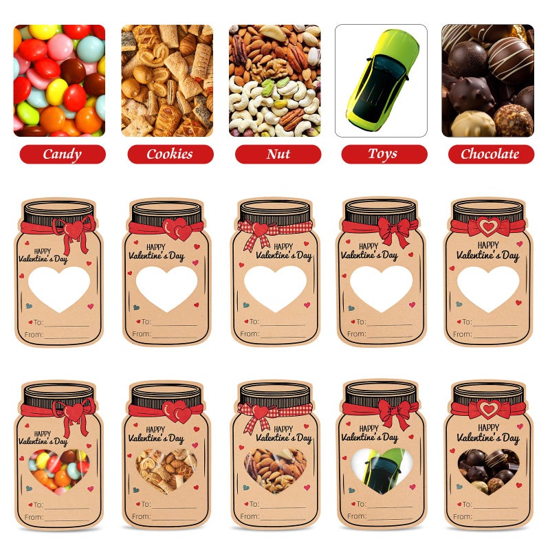Labrostar Valentines Day Gifts for Kids 60Pack Mason Jar Happy Valentines Cards Valentine Exchange Cards for Boys Girls School Class Classroom Party Favors (Candy Not Included) - Image 2