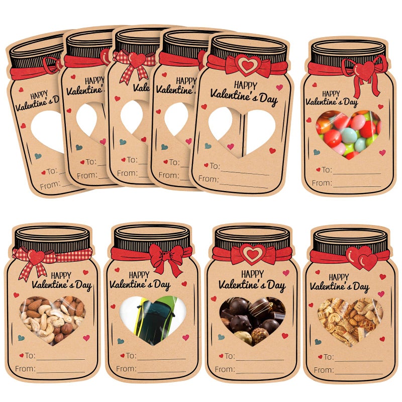 Labrostar Valentines Day Gifts for Kids 60Pack Mason Jar Happy Valentines Cards Valentine Exchange Cards for Boys Girls School Class Classroom Party Favors (Candy Not Included) - Image 1