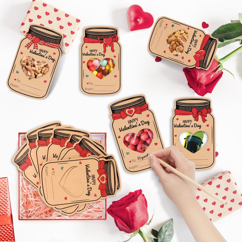 Labrostar Valentines Day Gifts for Kids 60Pack Mason Jar Happy Valentines Cards Valentine Exchange Cards for Boys Girls School Class Classroom Party Favors (Candy Not Included) - Image 4